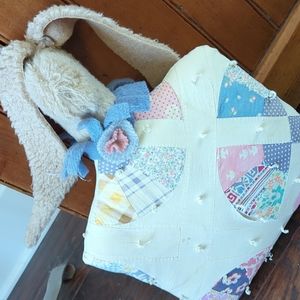 Vintage Quilt Handmade OOAK Folk Art Easter Bunny Pillow Decoration